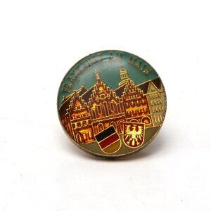 Vintage Frankfurt Am Main Enamelled Pin Germany Travel Europe Metal Blue Gold